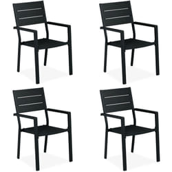 Relaxdays - Lot de 4 chaises de jardin, HxLxP: 90 x 53,5 x 59 cm, accoudoirs, métal, mobilier d'extérieur moderne, noir