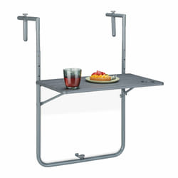 Table de balcon suspendue rabattable, rectangulaire, HxL: 59,5x60 cm, hauteur 3 niveaux 2 porte-boissons, gris - Relaxdays