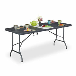 Table de jardin, aspect rotin, forme carrée, HxLxP: 72x180x74 cm, plastique, métal, pliable, gris - Relaxdays