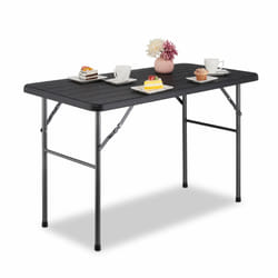Relaxdays Table de jardin, aspect bois, rectangulaire, plastique et métal, pliable, H x L x P : 74 x 118 x 60 cm, noire