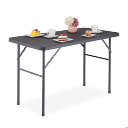 Relaxdays Table de jardin aspect bois rectangulaire plastique et métal pliable H x L x P : 74 x 118 x 60 cm grise