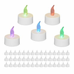 Relaxdays - Bougies chauffe-plat led, lot de 50, changement couleur, bougies sans flamme, h x d : 4,5 x 3,5 cm, blanches