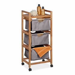 Tagère, 1 surface ouverte & 3 corbeilles en tissu, HxLxP: 96x43,5x33,5 cm, bois de noyer, nature - gris - Relaxdays