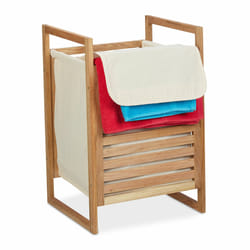 Meuble à linge, cadre en bois de noyer, couvercle, 50 l, pour la salle de bain, hlp 60x40x35 cm, nature/beige - Relaxdays