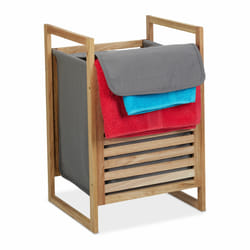 Meuble à linge, cadre en bois de noyer, couvercle, 50 l, pour la salle de bain, hlp 60x40x35 cm, nature/gris - Relaxdays