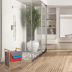 Meuble à linge, cadre en bois de noyer, couvercle, 50 l, pour la salle de bain, hlp 60x40x35 cm, nature/gris - Relaxdays