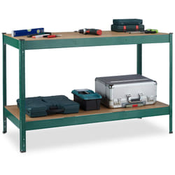 Banc de travail, 600 kg, HxLxP : 91 x 141 x 61 cm, 2 niveaux réglables, table, acier & mdf, établi, vert - Relaxdays