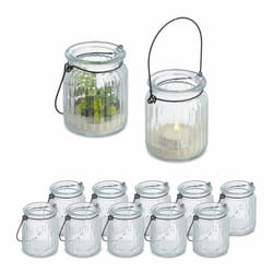 Relaxdays - Photophores, lot de 12, avec anse, intérieur & extérieur, 9,5 x 8 cm, décoration mariage, transparent - noir