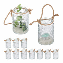 Relaxdays - Photophores, lot de 12, avec anse, intérieur & extérieur, 10,5x7 cm, décoration mariage, transparent - marron