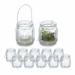 Relaxdays - Photophores à suspendre, lot de 12, avec anse, intérieur et extérieur, HxD: 9 x 8,5 cm, transparent - argenté