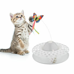 Relaxdays - Jouet pour chat, papillon rotatif à 360°, circuit avec balle, interactif, h x d : 33,5 x 22 cm, blanc