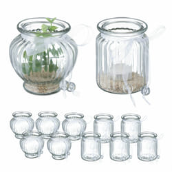 Relaxdays - Photophore, lot de 12, en verre, 2 modèles, avec nœud, intérieur & extérieur, porte-bougies, transparent