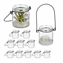 Relaxdays Photophores, lot de 12, verres avec anse, intérieur & extérieur, H x D : 7 x 6 cm, transparent - noir