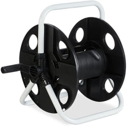 Relaxdays - Dévidoir de tuyau, pour 30 m de tuyau 1/2', acier, plastique, support, HxLxP: 38 x 42 x 31 cm, noir-blanc