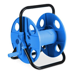 Relaxdays Dévidoir de tuyau pour 30 m de tuyau 1/2 acier plastique support HxLxP : 38 x 42 x 31 cm noir-bleu