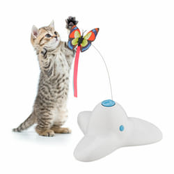 Relaxdays Jouet pour chat, avec papillon, accessoire interactif, H x L x P : 33,5 x 20,5 x 18 cm, blanc