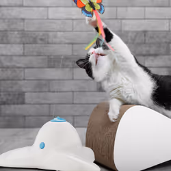 Relaxdays Jouet pour chat, avec papillon, accessoire interactif, H x L x P : 33,5 x 20,5 x 18 cm, blanc