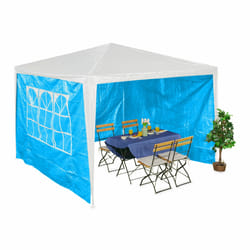 Paroi latérale pour votre tonnelle, lot de 3, imperméable, fermetures scratch, pe, avec fenêtres, 2x3 m, bleue - Relaxdays