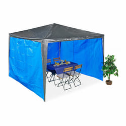 Paroi latérale pour votre tonnelle, lot de 3, imperméable, fermetures scratch, pe, sans fenêtres, 2x3 m, bleue - Relaxdays