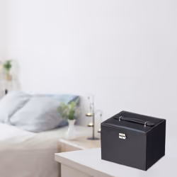 Boîte à bijoux pratique, rangement avec miroir, emplacements pour bagues, h x l x p : 18,5 x 24 x 19 cm, noire - Relaxdays