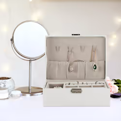 Boîte à bijoux, rangement pour vos bagues, etc., niveau amovible, hlp : 9,5 x 23 x 17,5 cm, blanche - Relaxdays