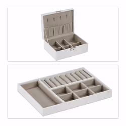 Boîte à bijoux, rangement pour vos bagues, etc., niveau amovible, hlp : 9,5 x 23 x 17,5 cm, blanche - Relaxdays - Vue supplémentaire 6