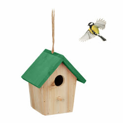 Relaxdays - Cabane à oiseaux décorative, en bois, suspendre, hlp : env. 16 x 15 x 11 cm, jardin et balcon, nature/vert