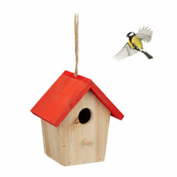 Relaxdays - Cabane à oiseaux décorative, en bois, suspendre, hlp : env. 16 x 15 x 11 cm, jardin et balcon, nature/rouge