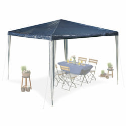Pavillon, HxLxP : 2,5x3x3 m, pe, acier, imperméable, résistant, système d'assemblage, jardin, bleu foncé/blanc - Relaxdays
