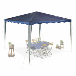 Relaxdays Pavillon, HxLxP : 2,5x3x3 m, PE, acier, imperméable, résistant, système d'assemblage, jardin, bleu foncé/blanc