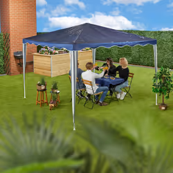 Relaxdays Pavillon, HxLxP : 2,5x3x3 m, PE, acier, imperméable, résistant, système d'assemblage, jardin, bleu foncé/blanc