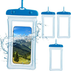 Tui pour votre téléphone portable, étanche IPX8, lot de 4, fenêtre tactile, avec bandoulière, bleu - Relaxdays