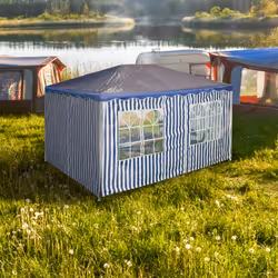 Paroi latérale pour tonnelle 3x4 m, lot de 3, imperméable, fermeture autoagrippante, polyester, bleu/blanc - Relaxdays