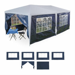 Relaxdays Parois latérales pour tonnelle, lot de 6, 2x3 m, étanche, fenêtres & porte, pE (polyéthylène), scratch, bleu