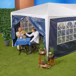 Relaxdays Parois latérales pour tonnelle, lot de 6, 2x3 m, étanche, fenêtres & porte, pE (polyéthylène), scratch, bleu