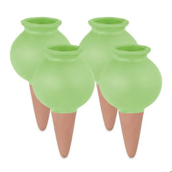 Relaxdays Arrosage en terre cuite lot de 4 100 ml chacun pour intérieur (chambre) ou extérieur (balcon) vert/marron