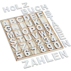 Relaxdays - Lettres (a à z) et chiffres (0 à 9), en bois, set de 144 pièces, pour décorer ou bricoler, blancs