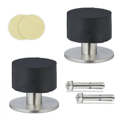 Relaxdays - Butoir de porte, lot 2, fixation auto-adhésive ou par perçage, acier inox et caoutchouc, noir et argenté