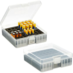 Relaxdays - Organiseur à piles, lot de 2, pour 60 aa & aaa, HxLxP : 5,5 x 15 x 15,5 cm, range-piles, transparent - noir