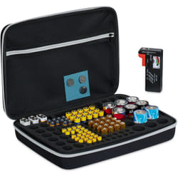 Organiseur à piles avec testeur, pour aa, aaa, c, d & 9V, rangement pour 134 pièces, noir - Relaxdays