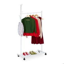 Relaxdays Portant sur roues HxLxP : 165 x 80 x 44 cm métal rangement mobile pour vêtements penderie pivotante blanc