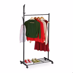 Relaxdays Portant sur roues HxLxP : 165x80x44 cm métal rangement mobile pour vêtements penderie pivotante noir