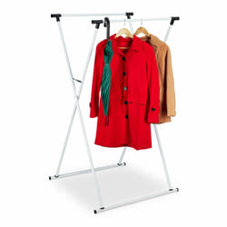 Portant à vêtements extensible, HxLxP : 139x135x95 cm, 2 tringles, pour l'entrée, valet pliable, métal, blanc - Relaxdays