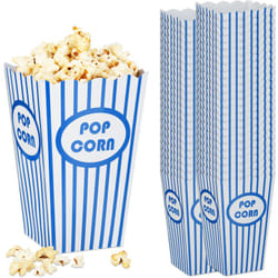 Relaxdays - Sacs à pop-corn, set de 48, rayés, rétro, cinéma, accessoires pour soirée film, carton, bleu - blanc