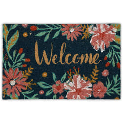 Relaxdays - Paillasson floral en fibres de coco, antidérapant, inscription Welcome, 60x40 cm, intérieur/extérieur, coloré