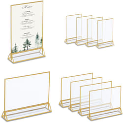 Relaxdays - Présentoir de table, lot de 10, format A5, supports verticaux et supports horizontaux, transparent et doré
