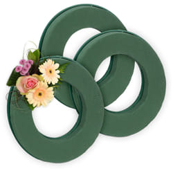 Relaxdays - Mousse florale, lot de 3, anneaux, diamètre 25 cm, pour bricoler, couronne décorative pour art floral, vert