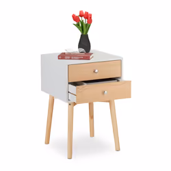 Relaxdays 10046263, Table de chevet, Blanc, Bois, 2 tiroir(s), Panneaux MDF, Bois de pin, 15 kg, 400 mm