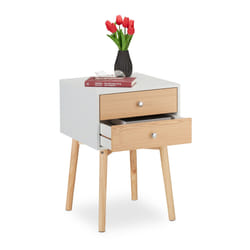 Relaxdays Table de chevet, 2 tiroirs, HxLxP: 60x40x40 cm, pour chambre à coucher, commode de nuit, blanc-nature