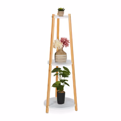Relaxdays 10046267, Support de pots, Bambou, Panneaux MDF, Blanc, Bois, Intérieure, 3 étagères, 350 mm